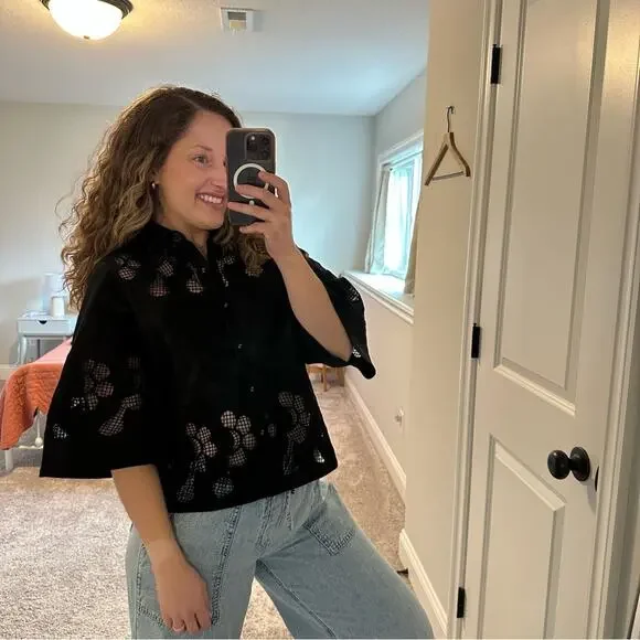 NWT Tuckernuck Ranna Gill Black Oversized Floral Faux Leather Top XS - Picture 4 of 15